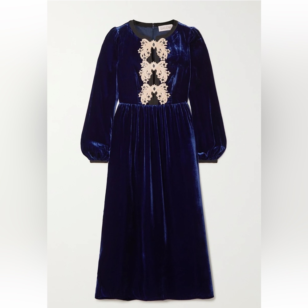 Saloni Camille bows appliquéd velvet midi dress size UK 10 US 6 new with tags